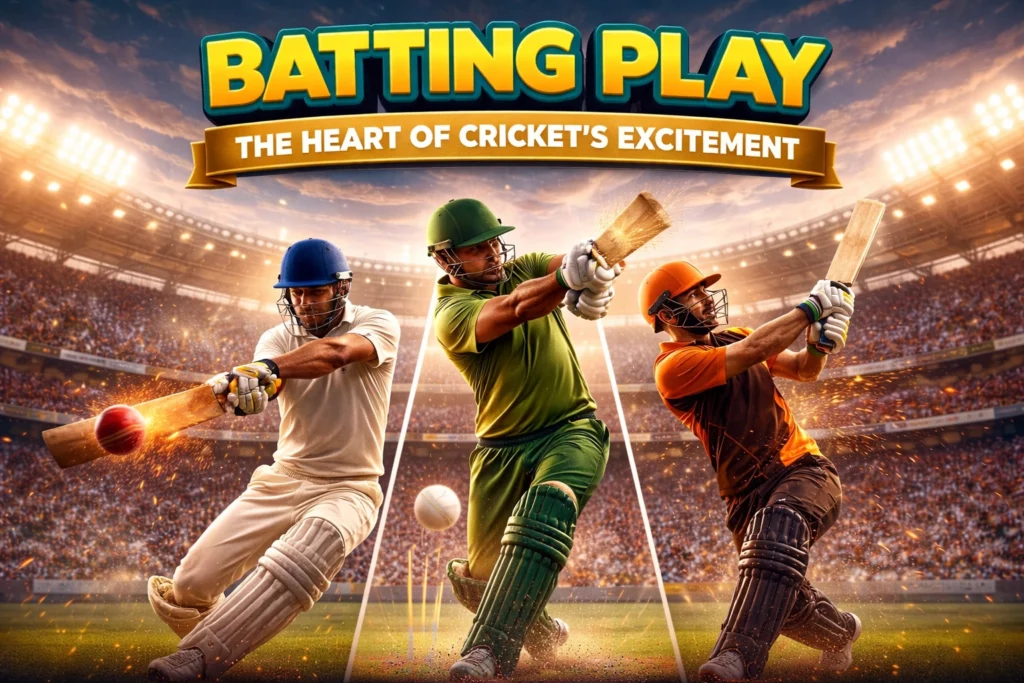 Batting play in cricket stadium with powerful shots”