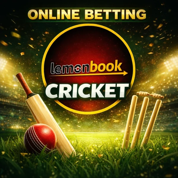 Online betting cricket Lemonbook banner with cricket bat ball and stumps betting platform guide 2026