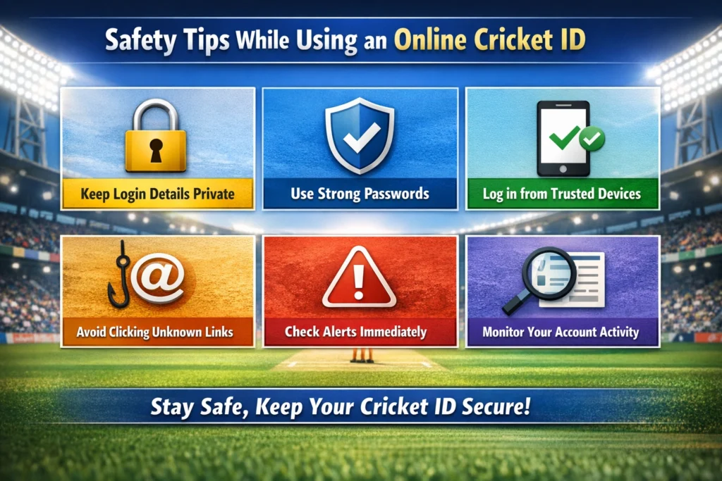 Safety tips while using an online cricket ID security infographic