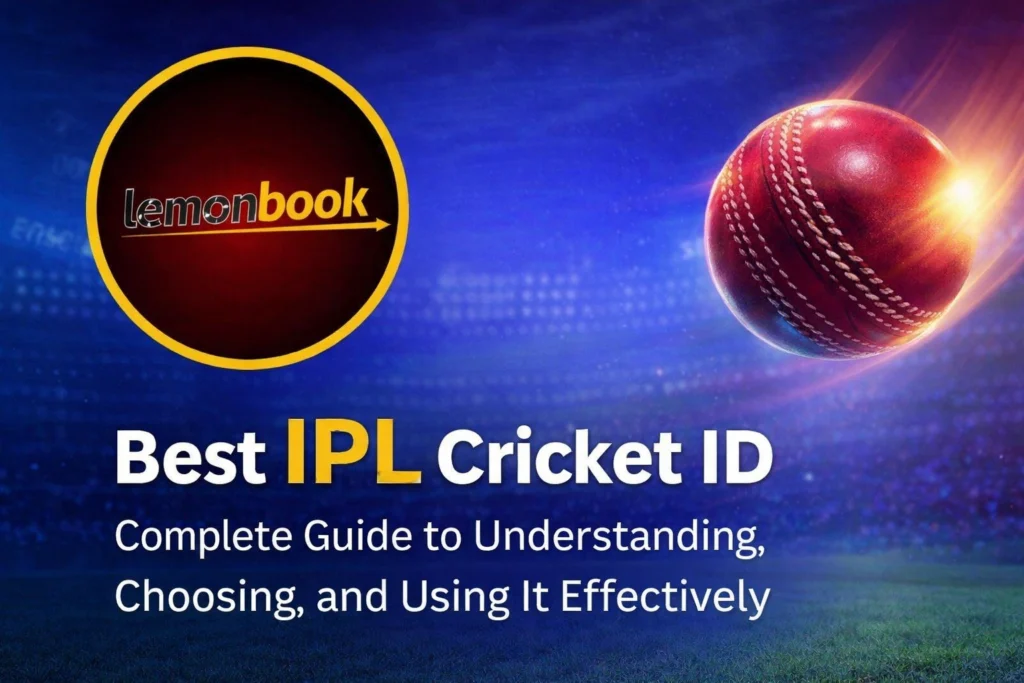 Best IPL Cricket ID guide with Lemonbook logo and cricket stadium background