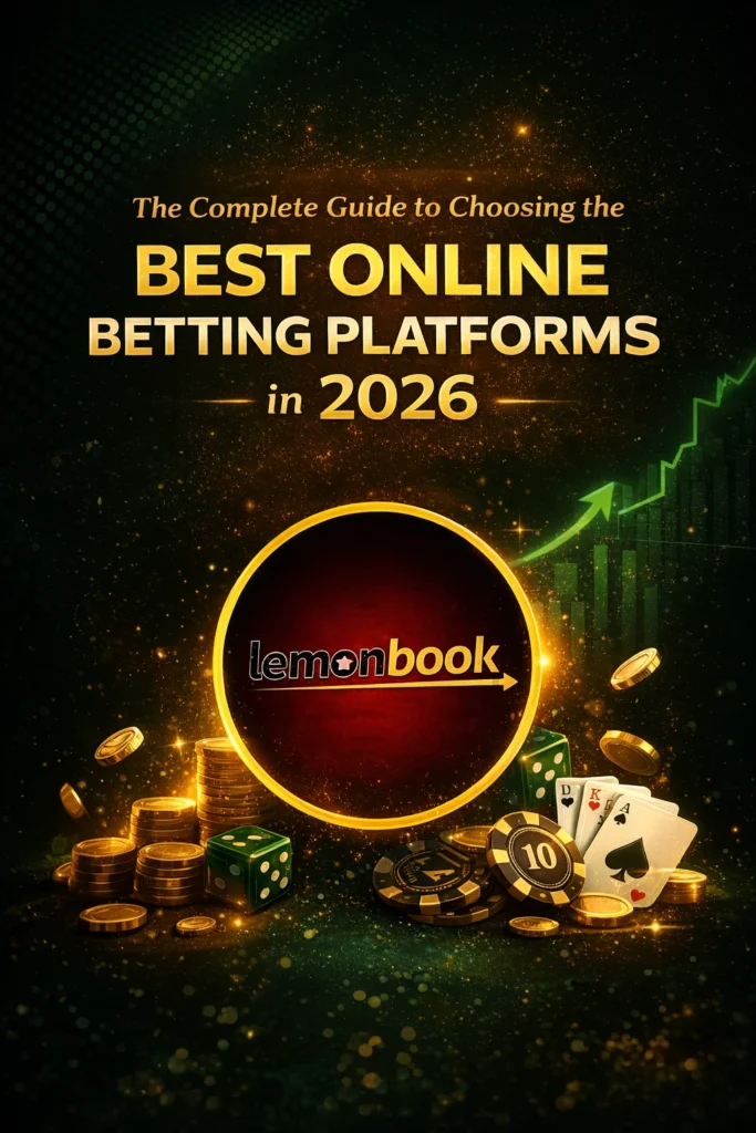 Best online betting platforms 2026 guide with Lemonbook logo, casino chips, cards and coins