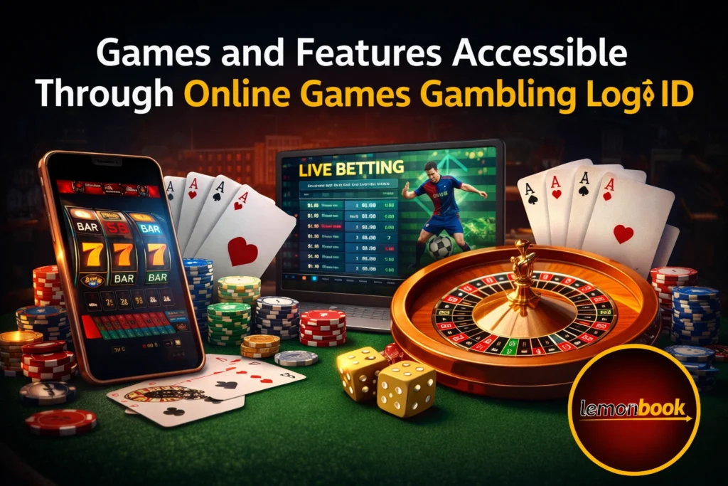 Games and features accessible through online games gambling login ID on Lemonbook casino and sports betting platform