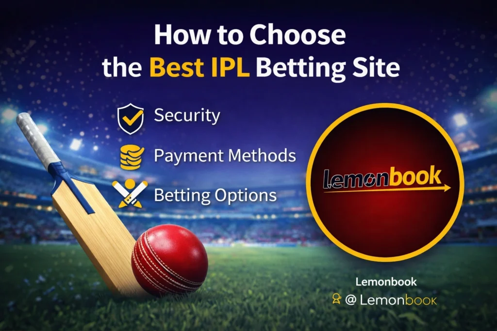 How to choose the Best IPL Betting Site with Lemonbook logo and cricket theme