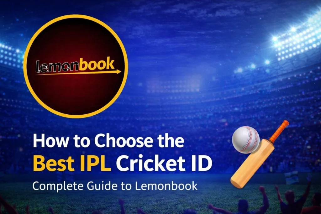 How to Choose the Best IPL Cricket ID with Lemonbook logo and cricket background