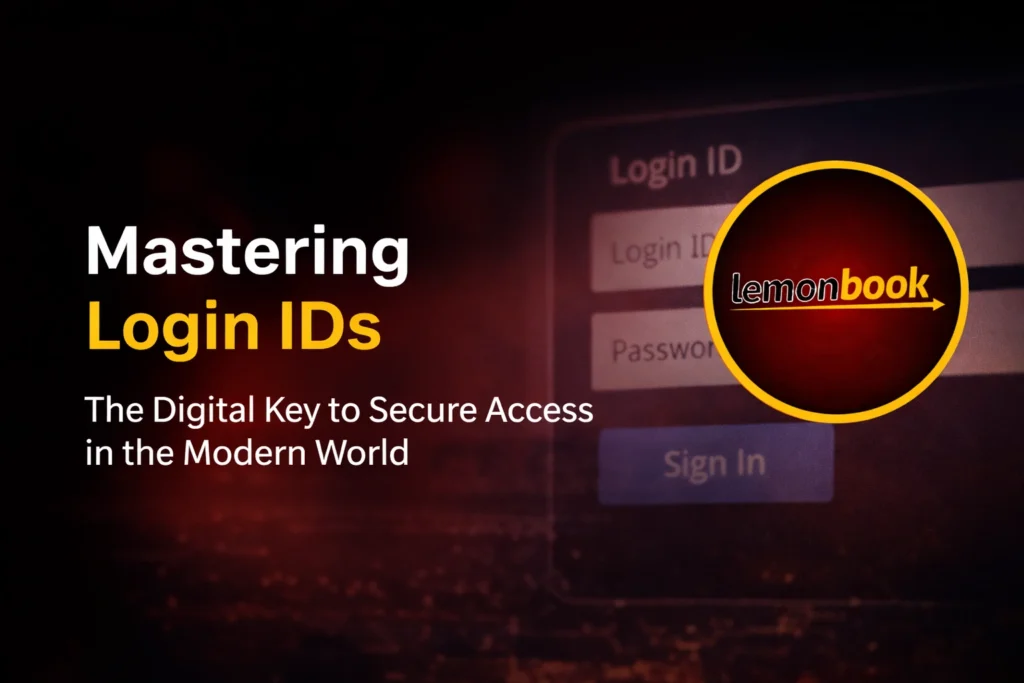 Mastering Login IDs concept showing secure digital access with Lemonbook logo and login interface illustration